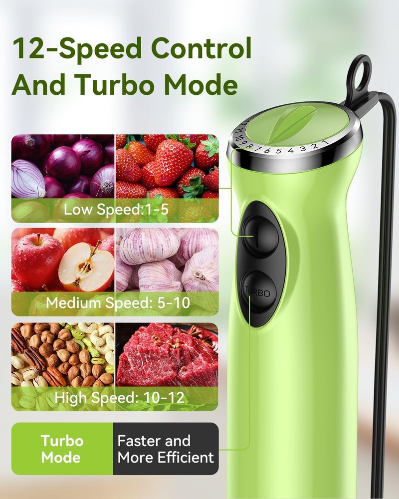 Abuler Immersion Blender Handheld 5 in 1 Hand Blender, 1000W Hand Mixer Stick, BPA-Free 12 Speed Handheld Blender with Mixing Beaker, Chopper, Whisk and Milk Frother for Soup, Smoothies, Sauce, Baby Food - Image 4
